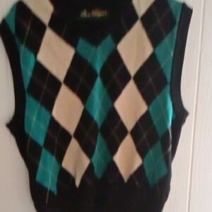 Hogan Teal Black Cream Argyle Knit Vest